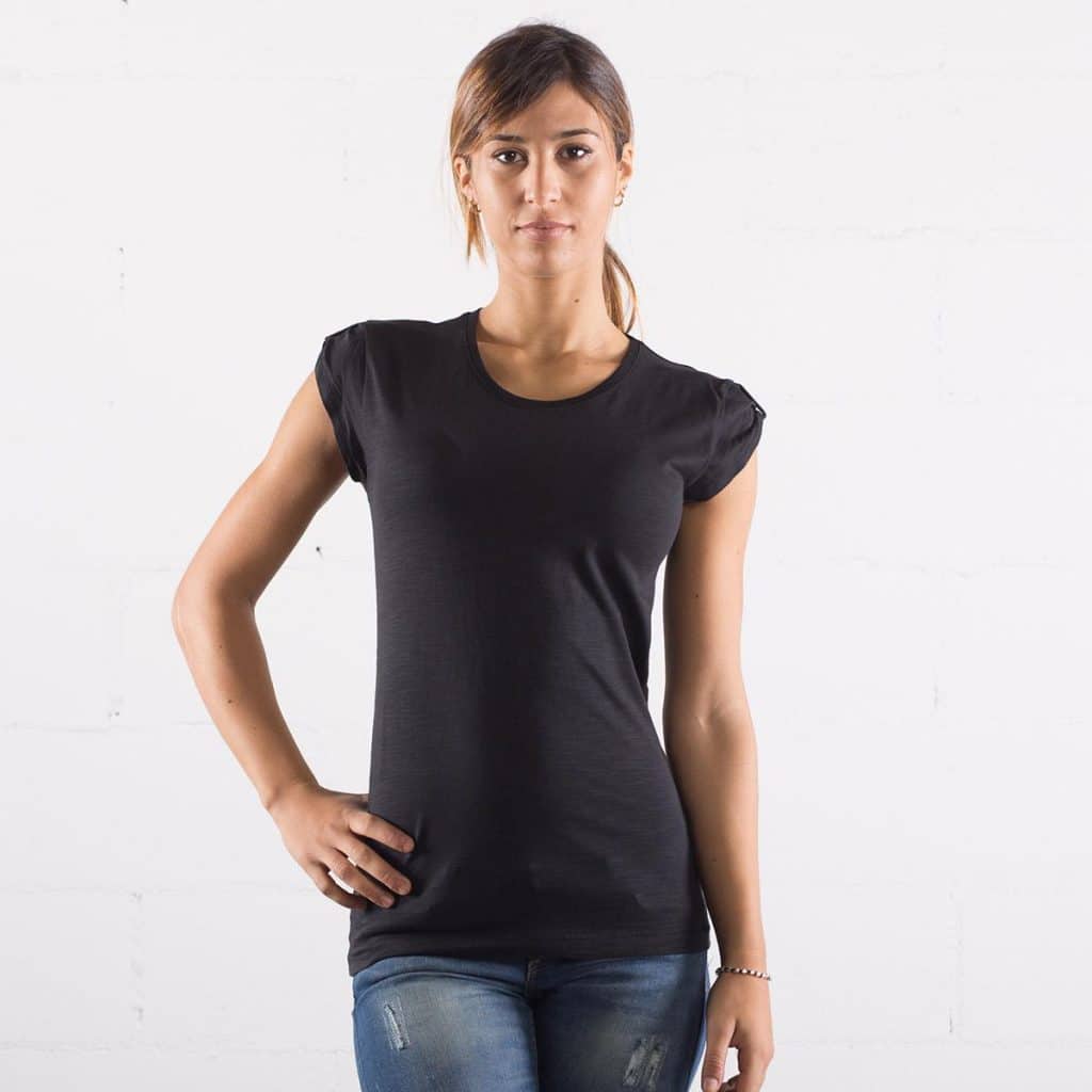 T-shirt donna scollo a V nero colore 02 manica corta